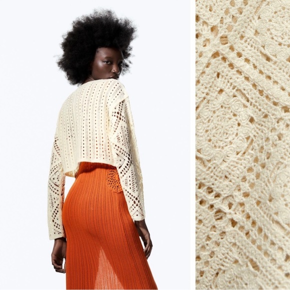 Zara Ecru Crocheted Knit Cropped Sweater - Picture 10 of 12
